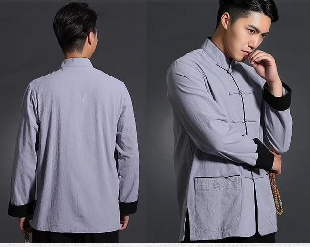 Men's Traditional Chinese grey Tang KongFu Shirt