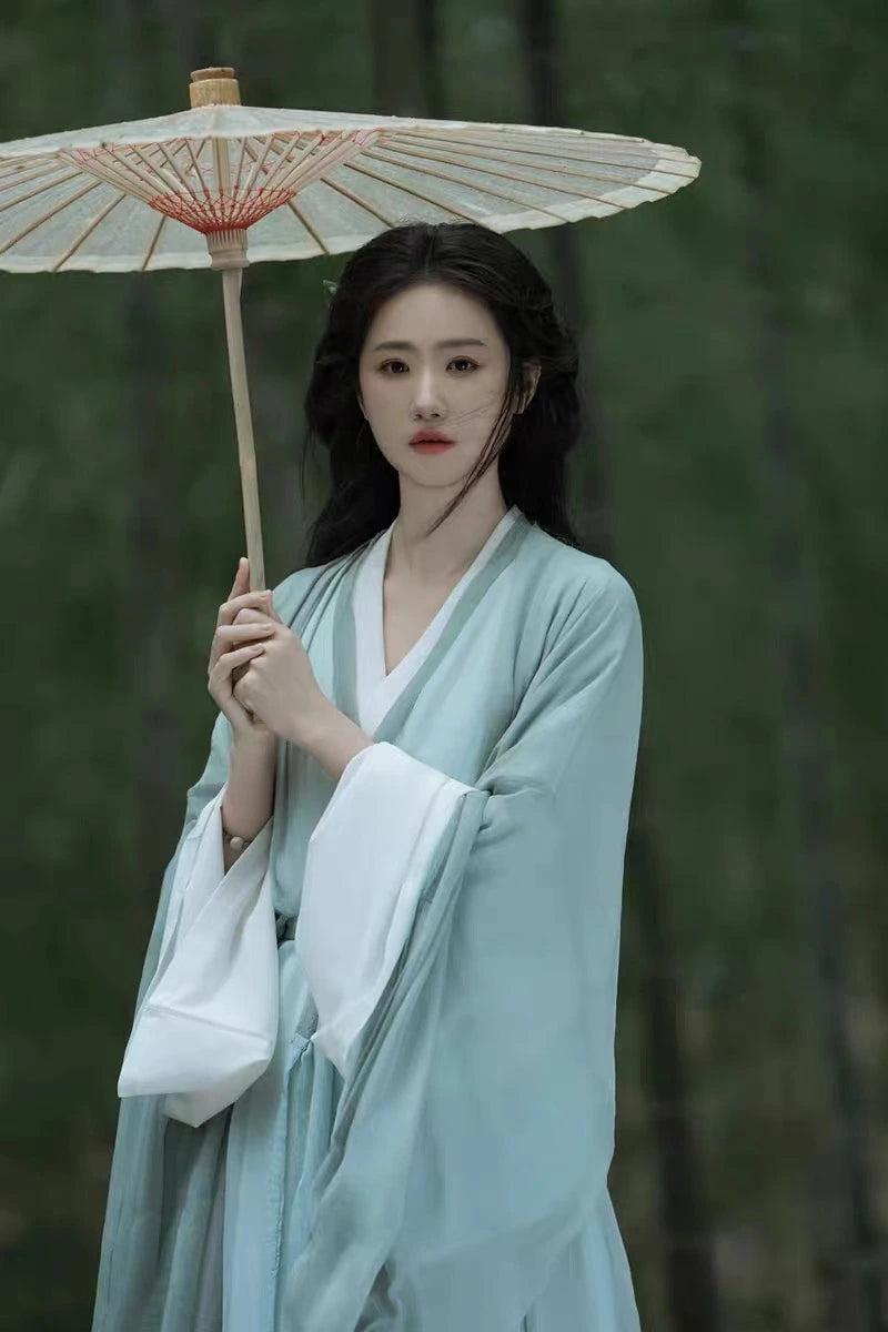 Mist Green Flowing Wei Jin style Chinese Hanfu Dress Oriental Me Mist Green Flowing Wei Jin style Chinese Hanfu Dress Oriental Me