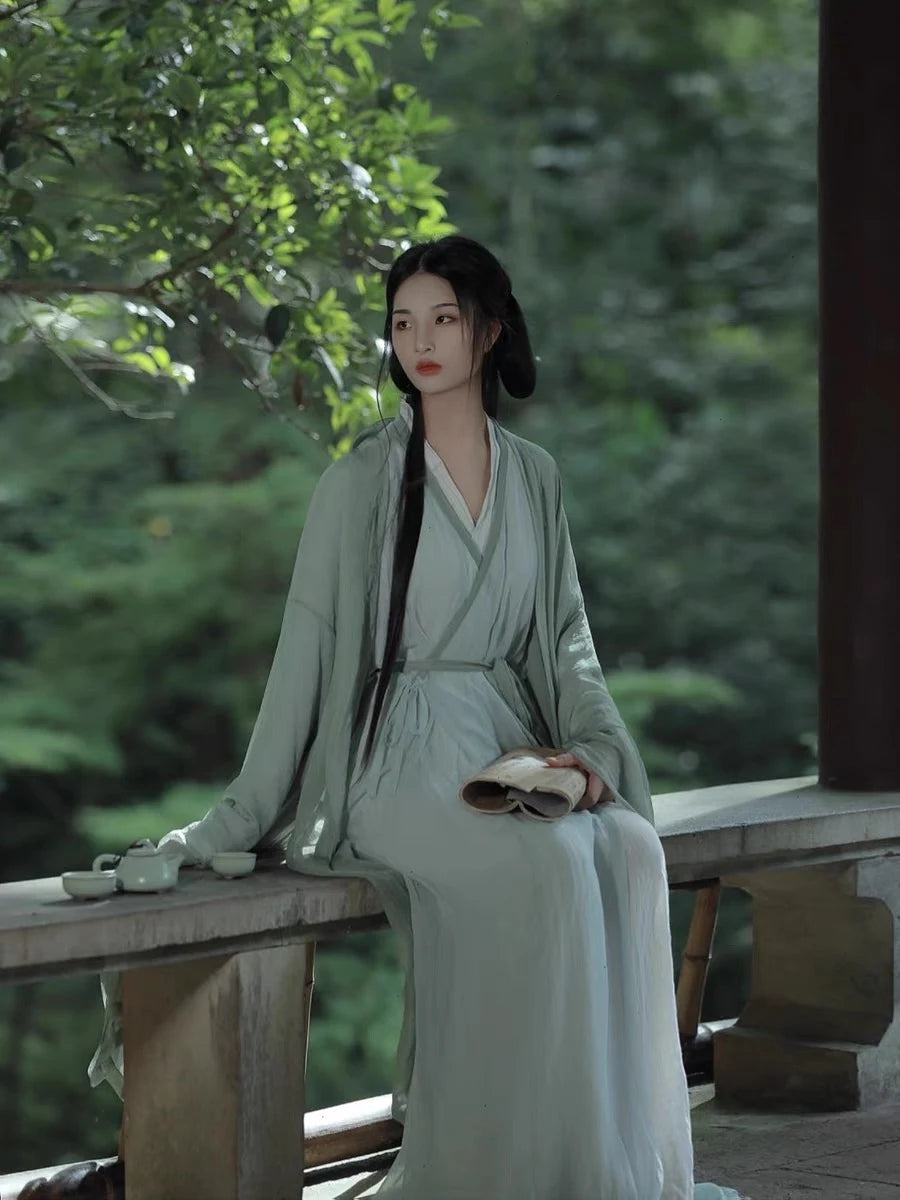 Mist Green  Chinese  Wei Jin Flowing  Hanfu Dress