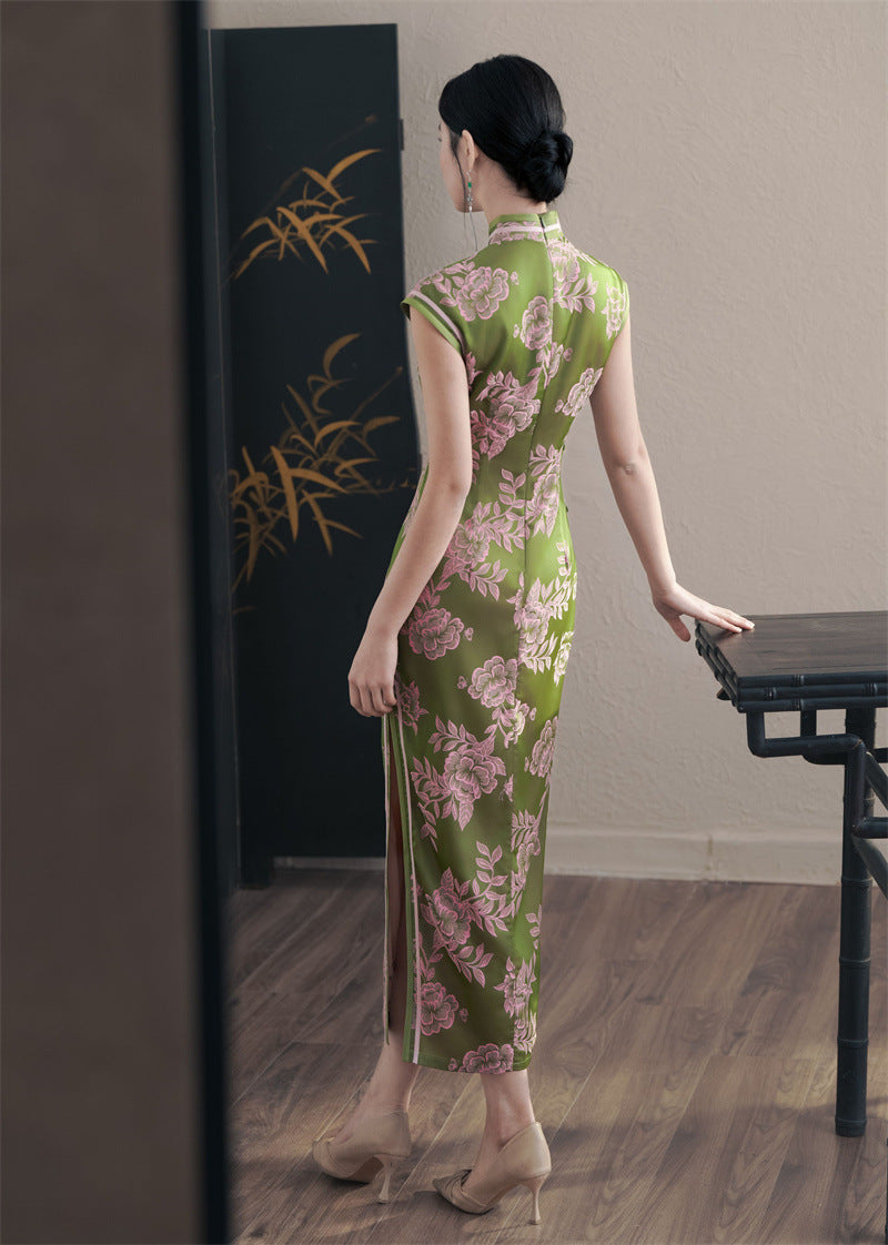 Green Modern Cap Sleeve Qipao dress