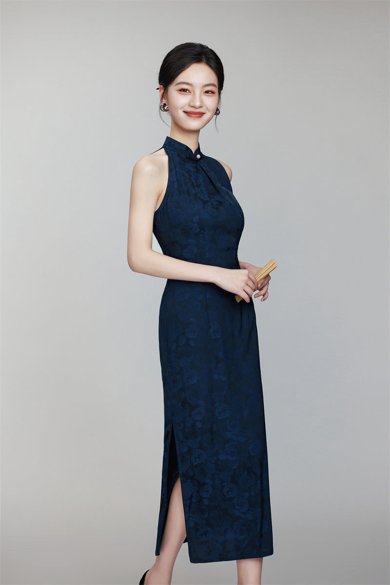 Modern navy blue qipao