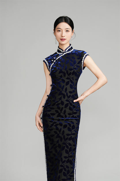 Navy Blue sleeveless qipao Dress