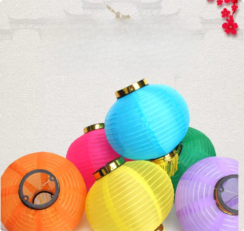 Colorful Nylon Fabric Lanterns with Tassel  on a textured white background