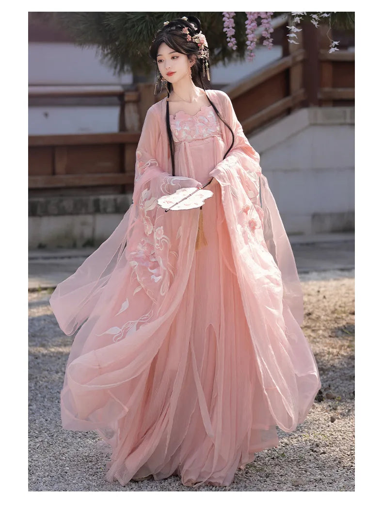 Robe Hanfu dynastique Tang turquoise doré/rose | Soulbound