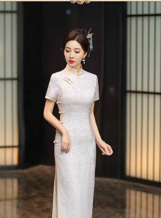 White Rose Cheongsam Qipao Dress