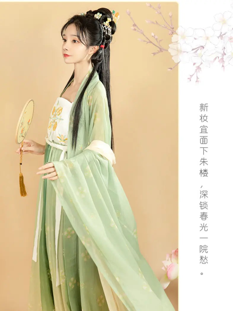 Grün/Blaues HanFu-Kleid aus der Tang-Dynastie | Blossom Reverie