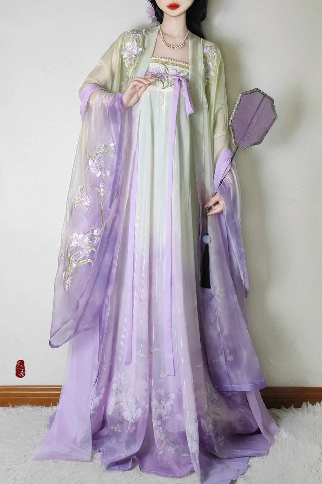 Lavender Fairy Embroidered Gradient Flowing Chinese Hanfu  dress