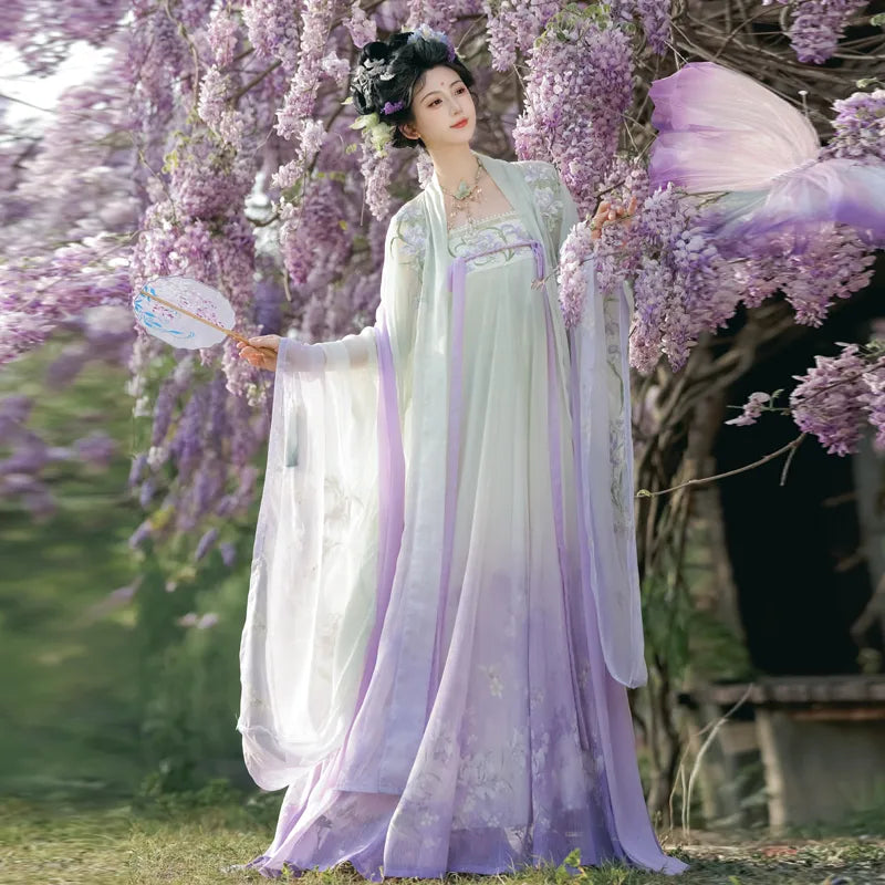 Lavender Fairy Embroidered Gradient Flowing Hanfu Dress