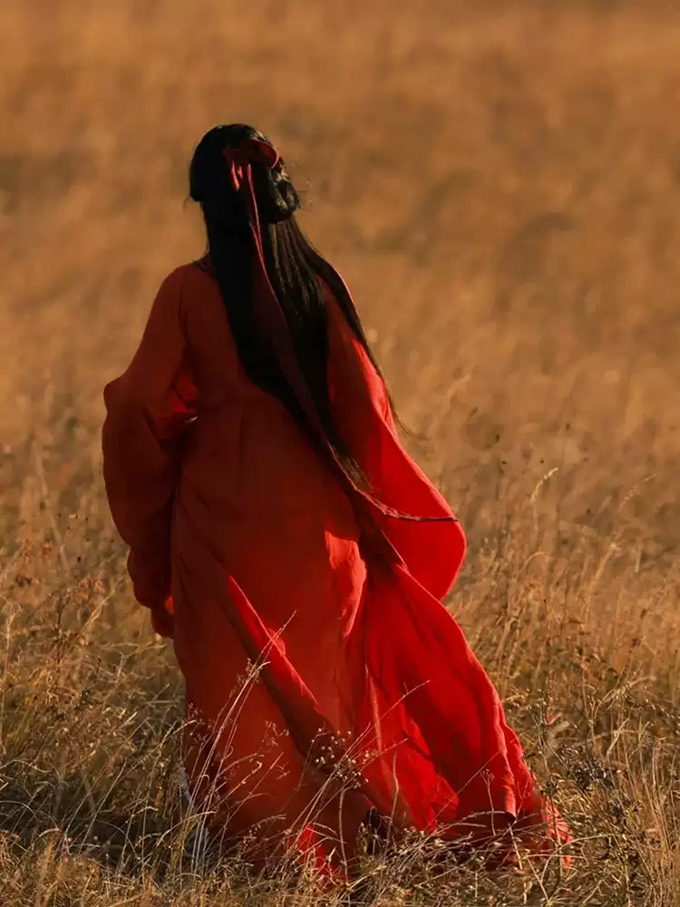 Red Wei-Jin dynasty  Flowing Chinese Hanfu Dress