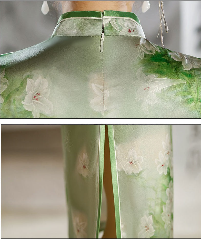 Robe Qipao en soie verte | Jasmine