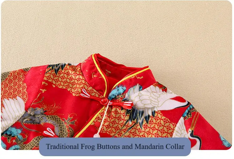 red traditional chinese Red Long Sleeves Baby Romper