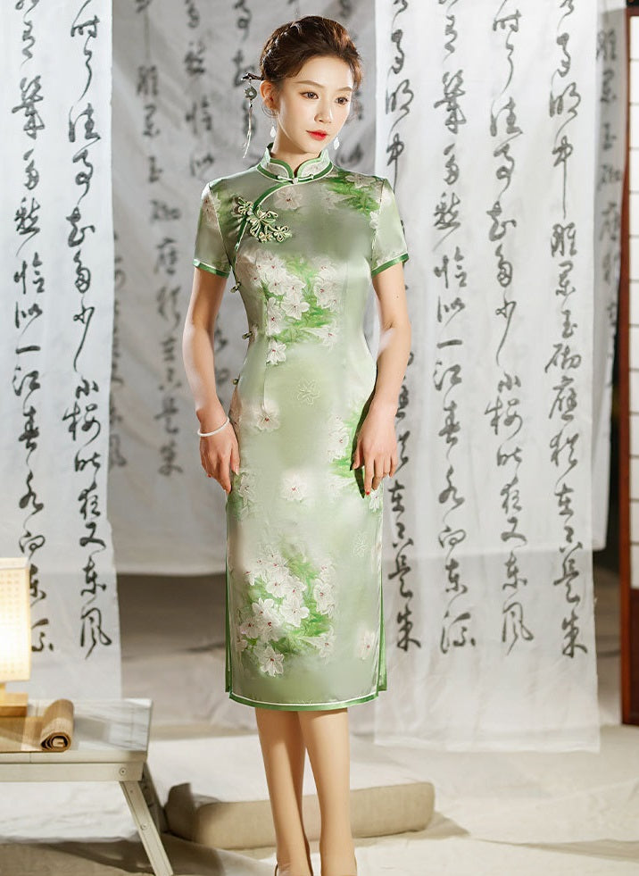 Robe Qipao en soie verte | Jasmine