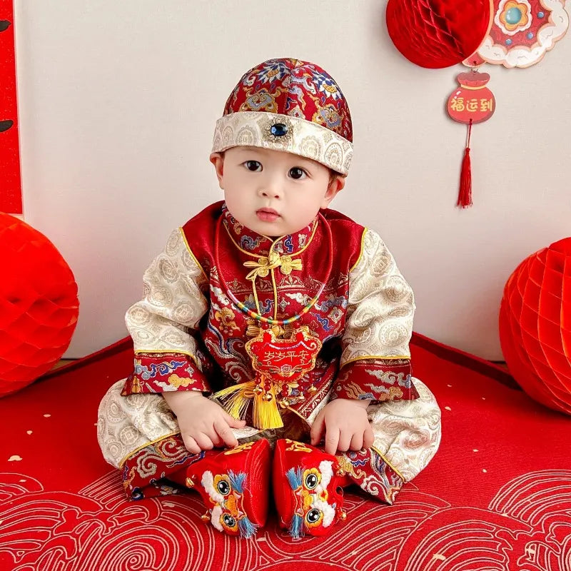Red Short/long Sleeves Baby Tang Jacket Set