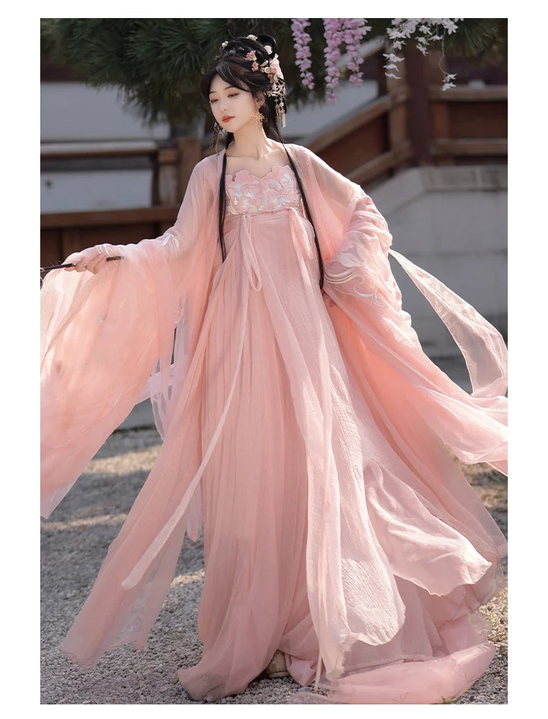 Robe Hanfu dynastique Tang turquoise doré/rose | Soulbound