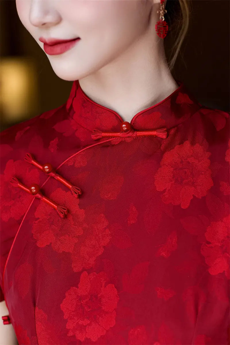 Red Floral Qipao Cheongsam Dress | Crimson Grace