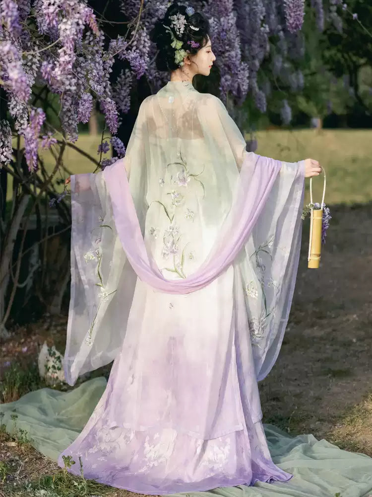 Lavender Fairy Embroidered Gradient Flowing Chinese Hanfu  dress