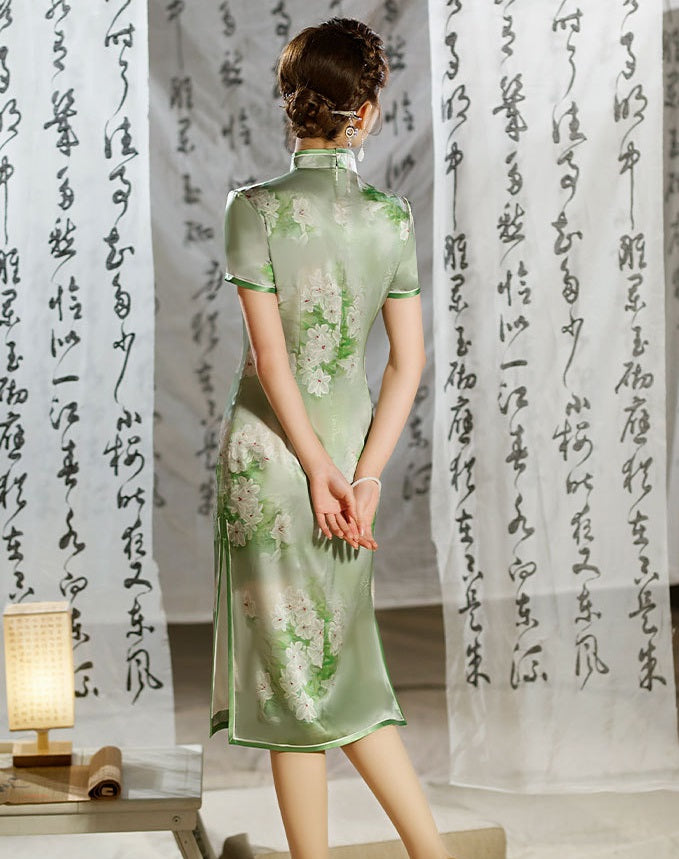 Robe Qipao en soie verte | Jasmine