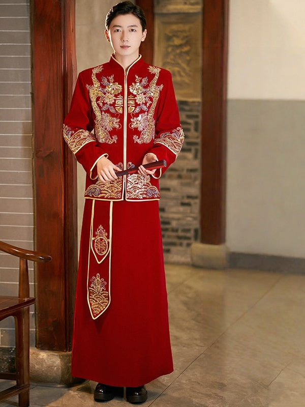 Traditonal Chinese Wedding Phoenix & Dragon Qun Kwa Couple Suite| Joy
