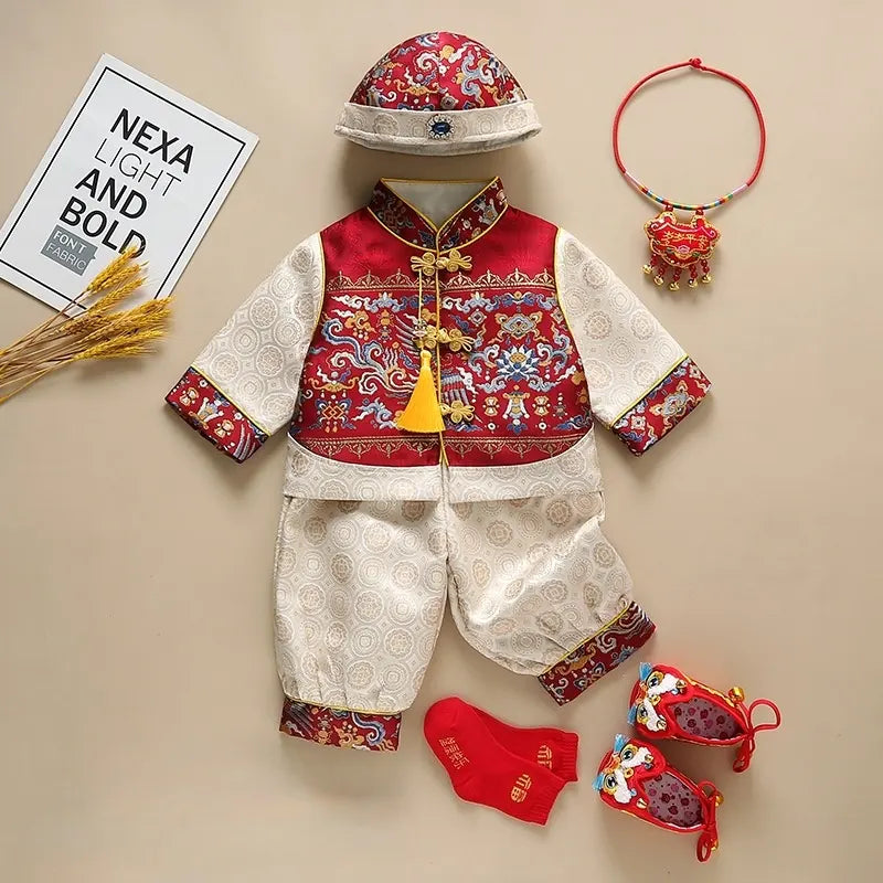 Red Short/long Sleeves Baby Tang Jacket Set