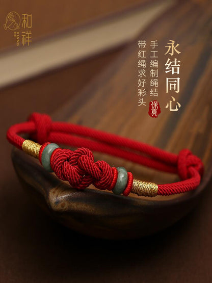 Red String Jade Luck Fortune Love Knot Braided Bracelet