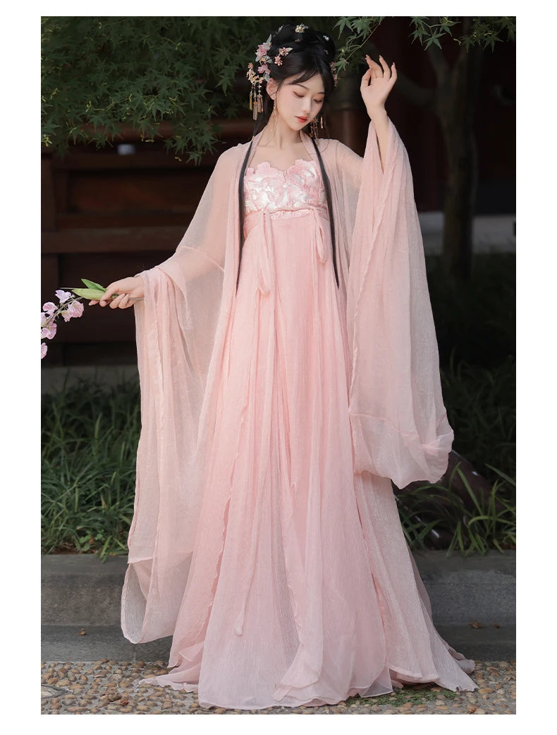 Robe Hanfu dynastique Tang turquoise doré/rose | Soulbound