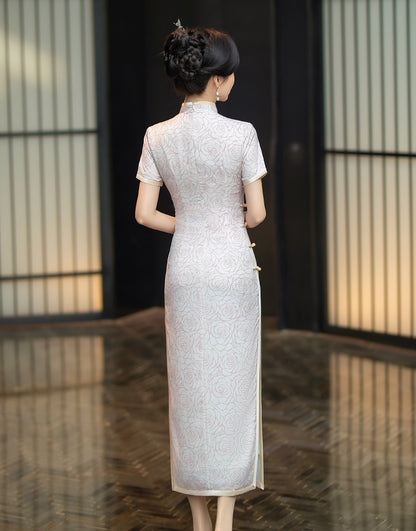 White Rose Cheongsam Qipao Dress