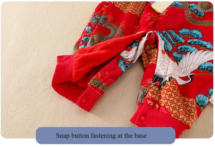 red traditional chinese Red Long Sleeves Baby Romper