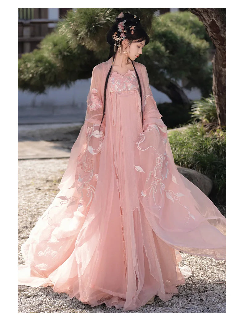 Robe Hanfu dynastique Tang turquoise doré/rose | Soulbound