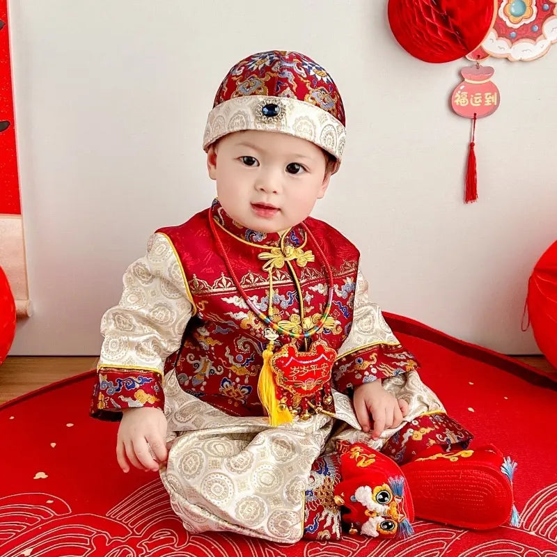 Red Short/long Sleeves Baby Tang Jacket Set