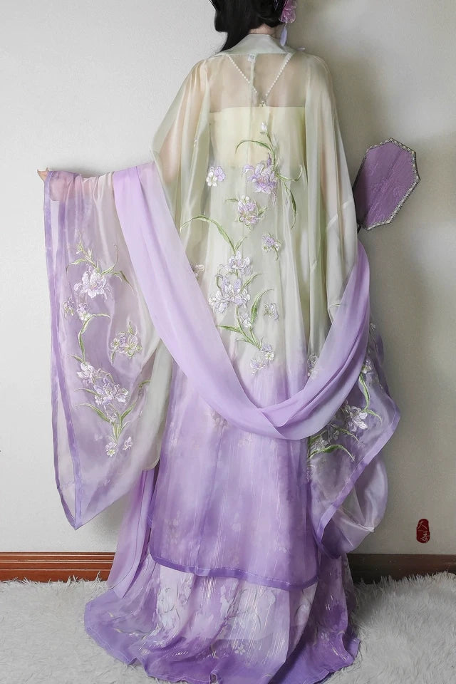 Lavender Fairy Embroidered Gradient Flowing Chinese Hanfu  dress