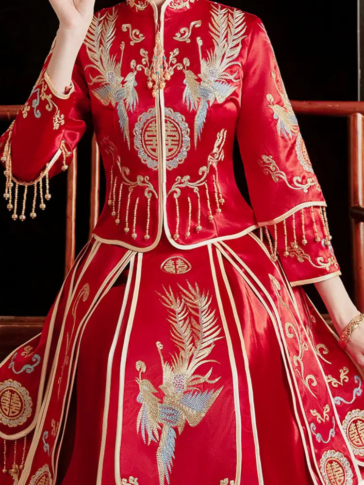 Traditional Red Chinese Bridal Xiuhe Phoenix Wedding Gown