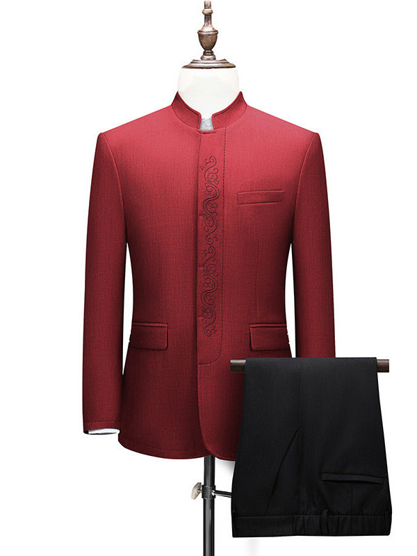 Mandarin Collar Men's Chinese Zhongshan Tang Suit and Trousers Set