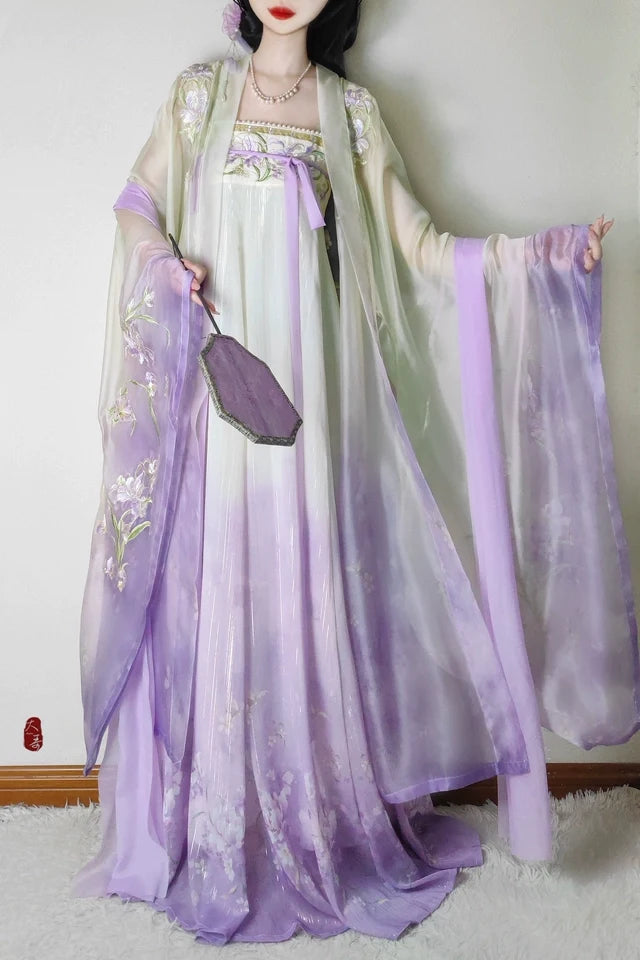 Lavender Fairy Embroidered Gradient Flowing Chinese Hanfu  dress