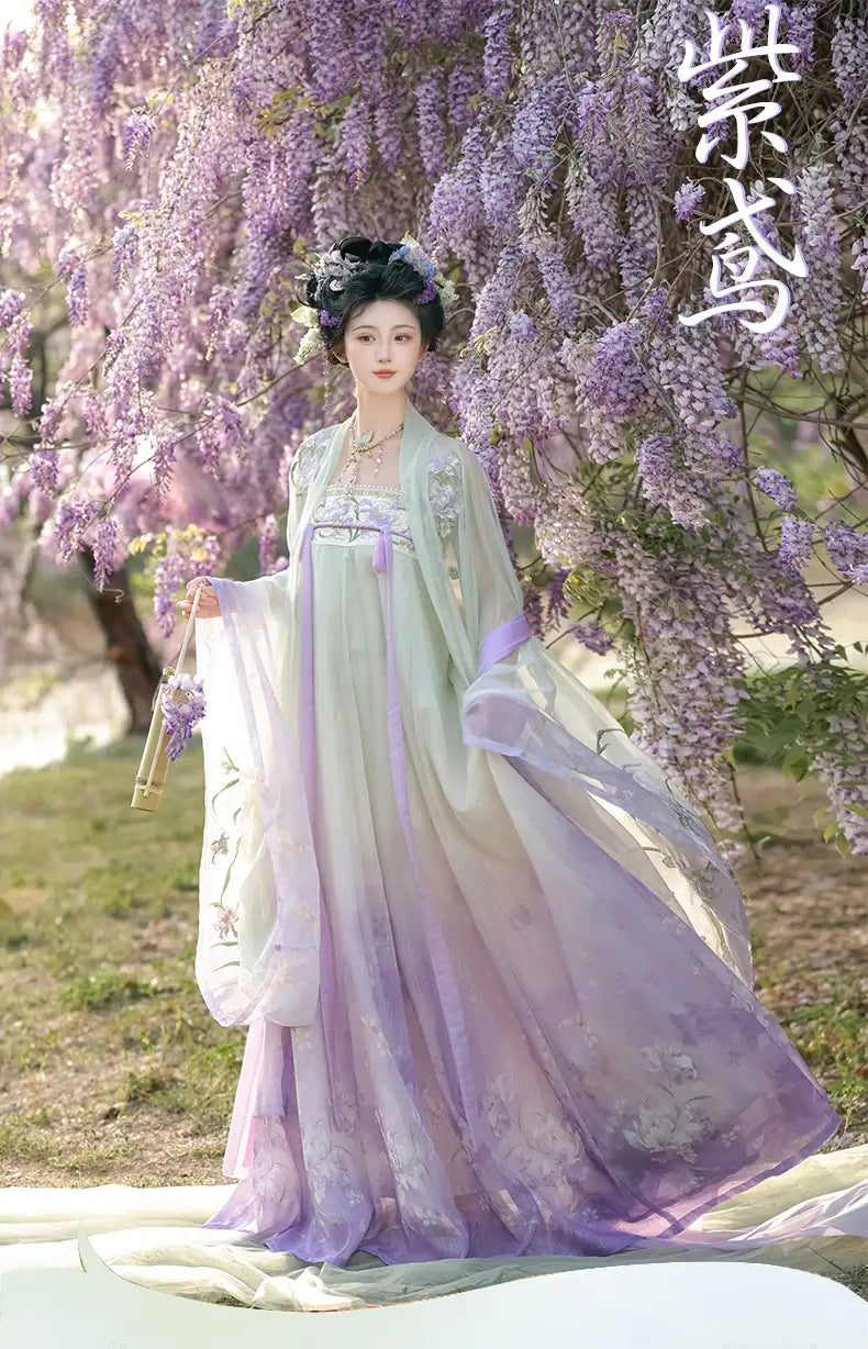 Lavender Fairy Embroidered Gradient Flowing Chinese Hanfu  dress