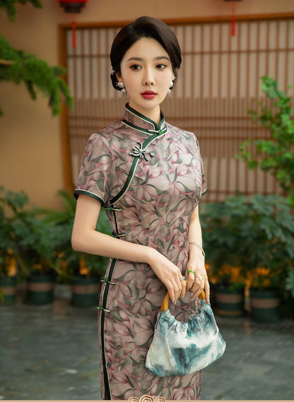 Purple Green Cheongsam Qipao Dress