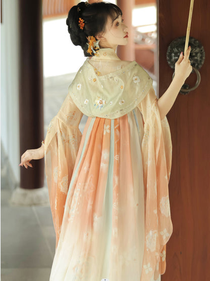 Orange Chinese Hanfu Tang-style with embroidery