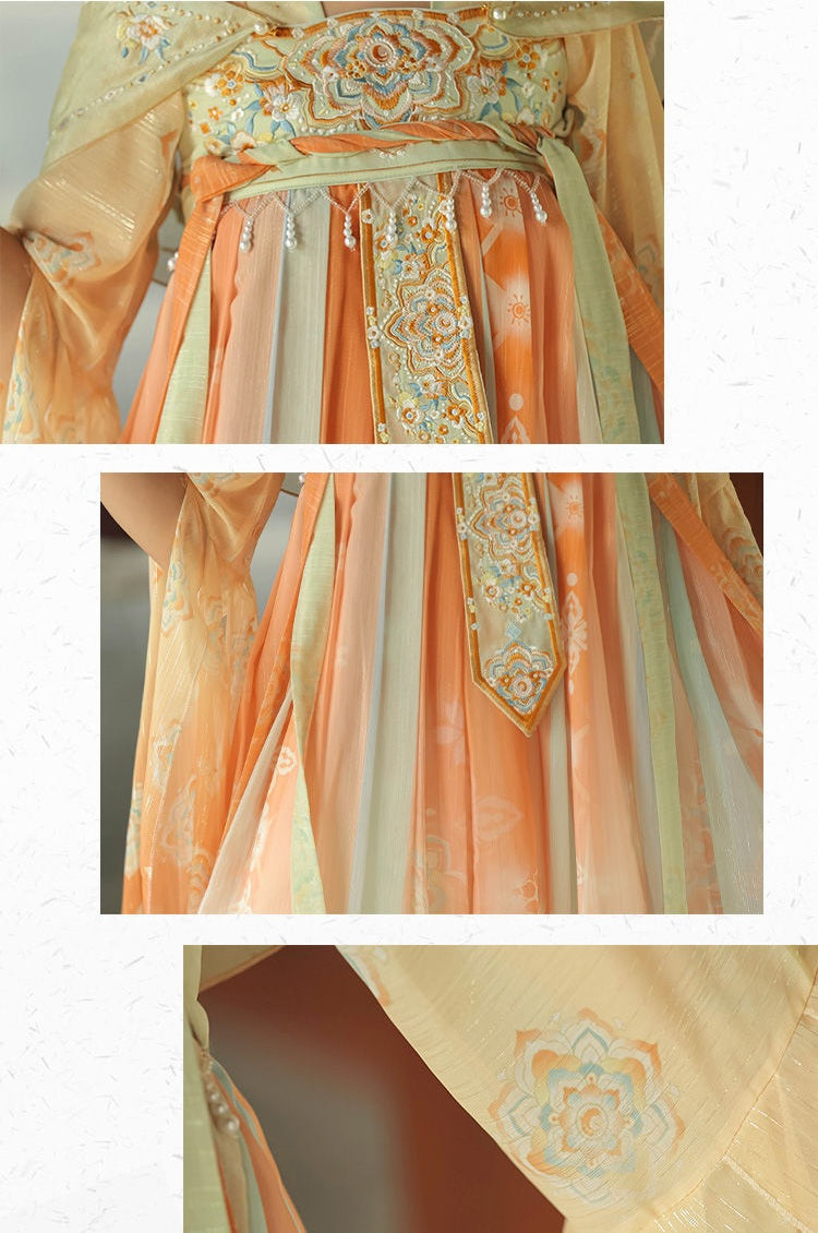 Orange Chinese Hanfu Tang-style with embroidery