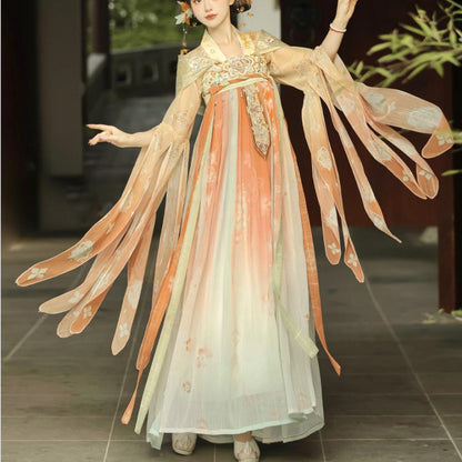 Orange Chinese Hanfu Tang-style with embroidery