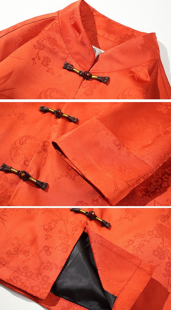 Orange Chinese Jacquard  Tang Jacket