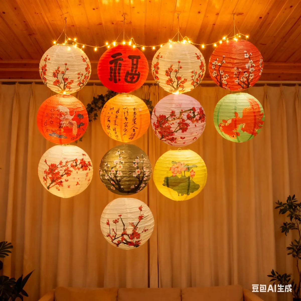 Oriental Plum Blossom Round Paper Lanterns