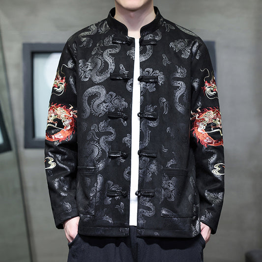 Black Oriental Style Dragon Embroidered Tang Jacket