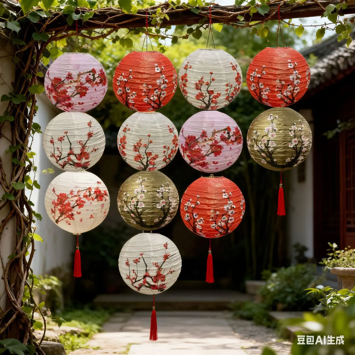 Oriental Plum Blossom Paper Lanterns