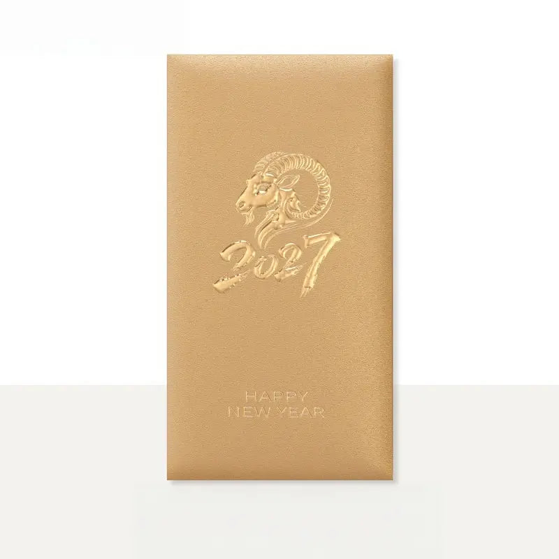 Personalizable 2027 Year of the Sheep / Goat Luxury Embossed Red Envelope  with an embossed ram illustration and the year 2027, plus the text 'HAPPY NEW YEAR' near the bottom, shown on a clean white background.