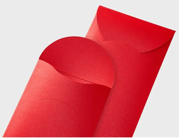 Two Personalizable Embossed Year of Horse 2026 Red Envelopes on a light gray background