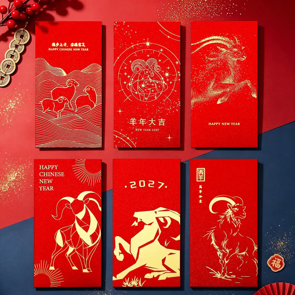 Personalizable Year of Goat 2027 Red Envelopes/Hongbao / Lai See Pack 