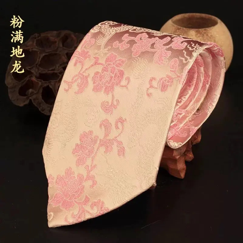 Pink Brocade Dragon Necktie
