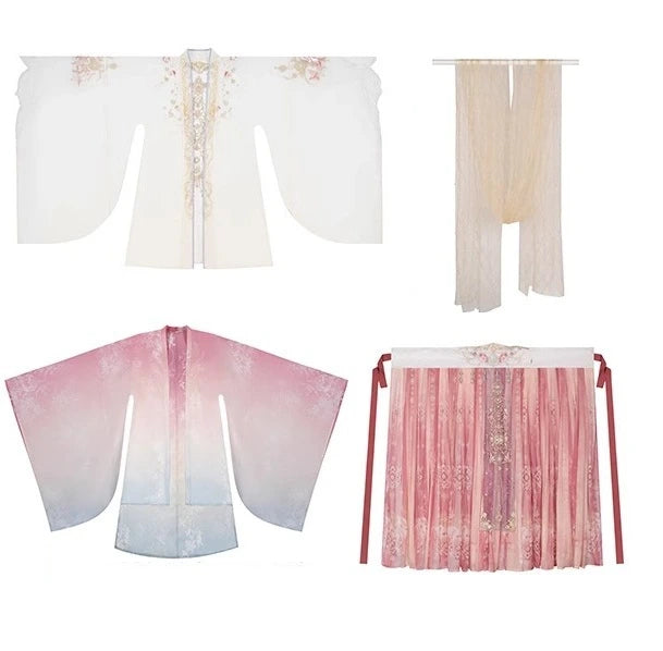 Set of traditional  Chinese hanfu  garments on a white background