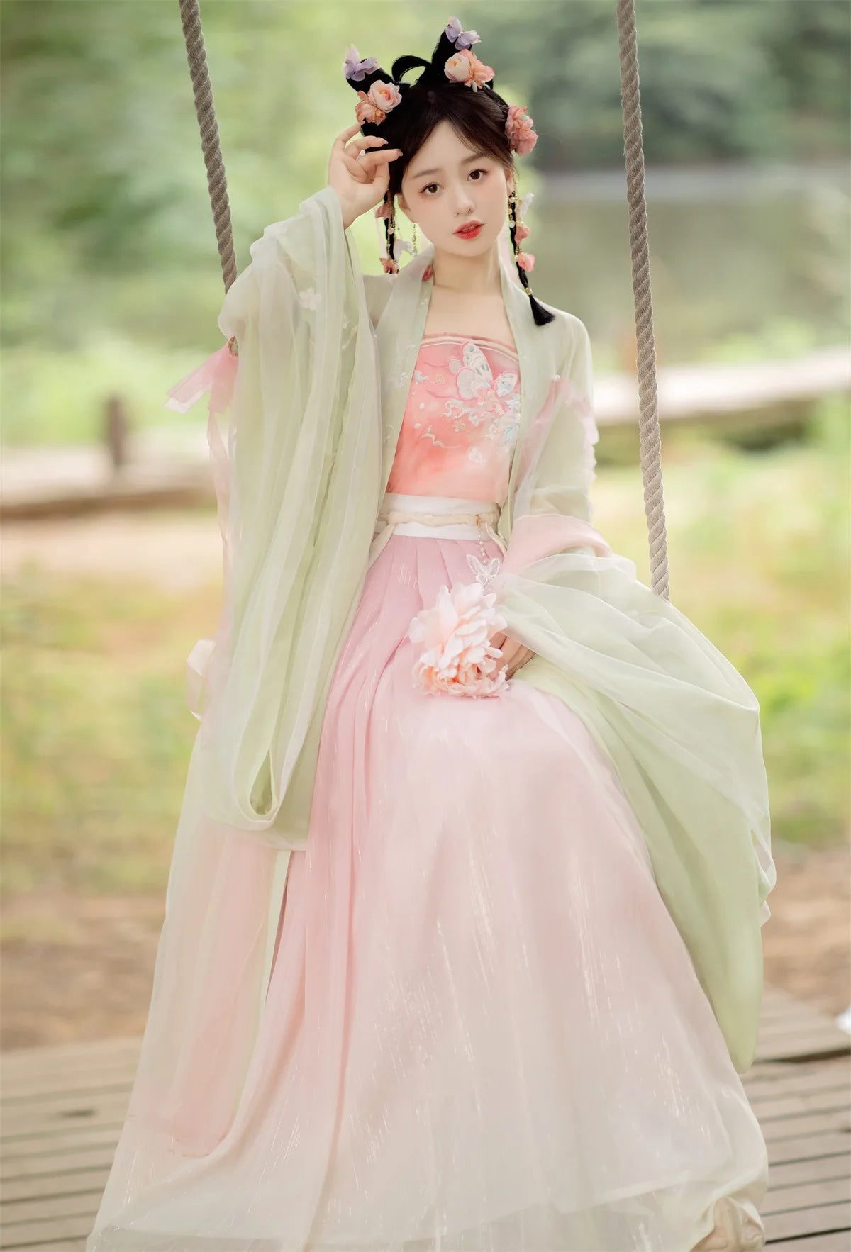 Chinese Pink Green Tang Dynasty HanFu Dress