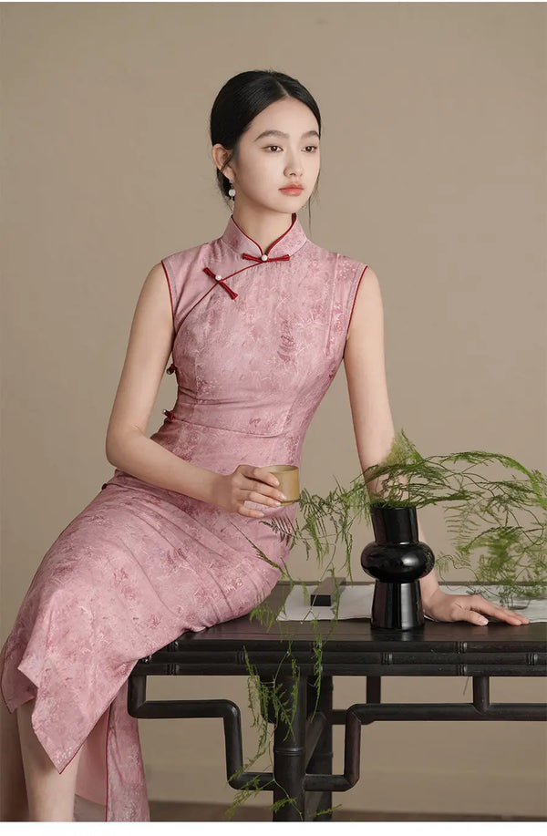 Pink Sleeveless Cheongsam Qipao Dress for summer