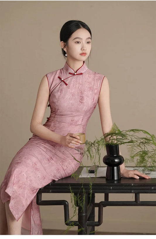 Pink Sleeveless Cheongsam Qipao Dress for summer